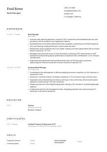 Bank Manager Resume Template #1