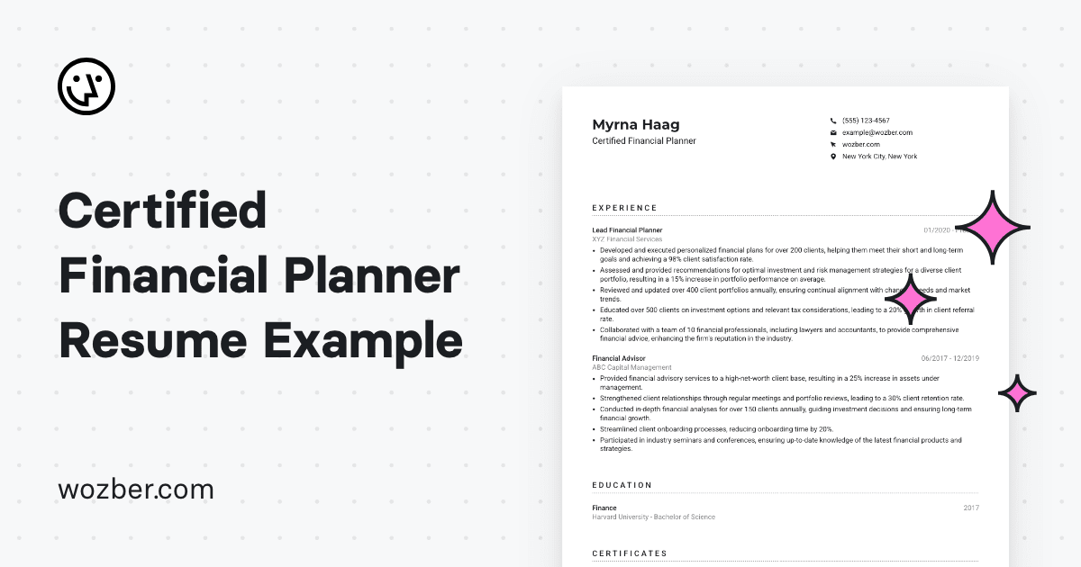 Certified Financial Planner Resume Example