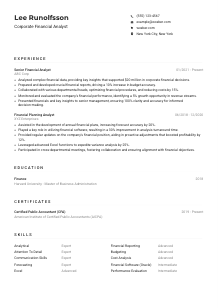 Corporate Financial Analyst Resume Example