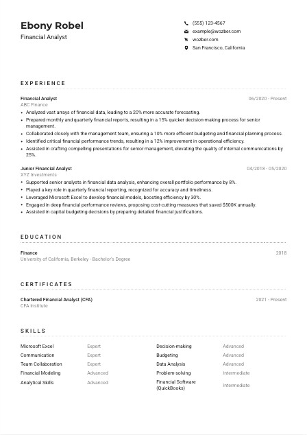 Financial Analyst Resume Example