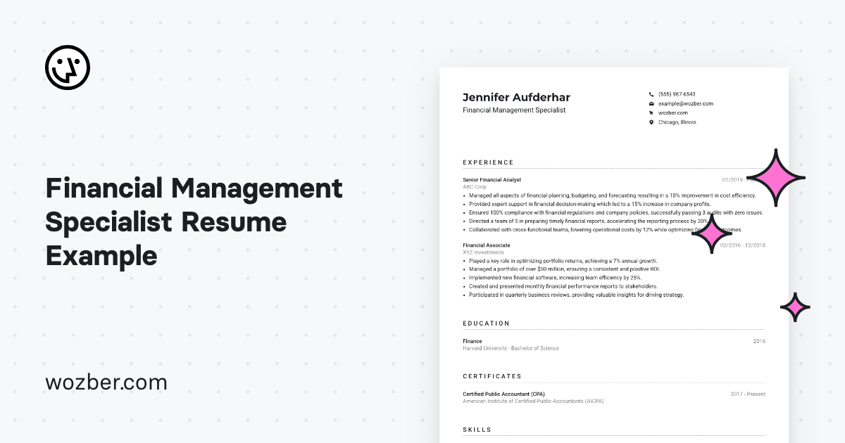 Financial Management Specialist Resume Example