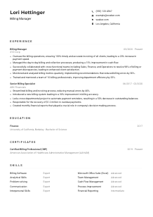 Billing Manager Resume Example