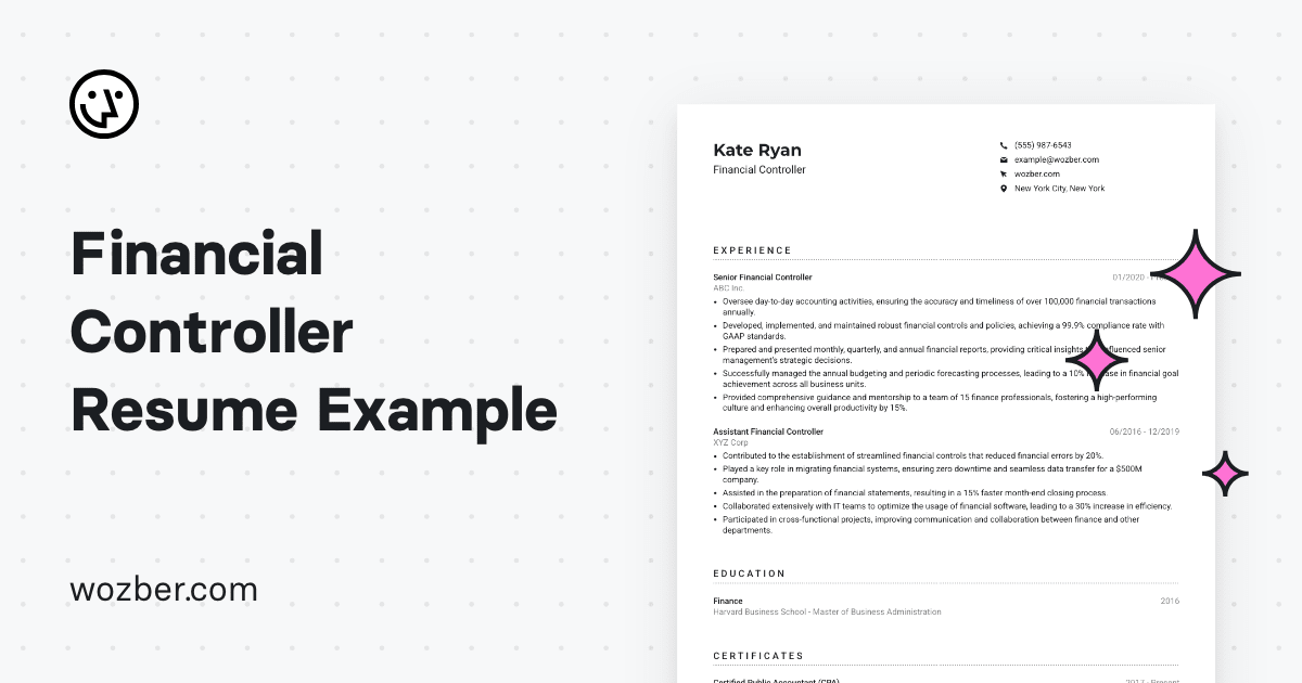 Financial Controller Resume Example