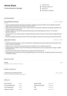 Financial Operations Manager Resume Example
