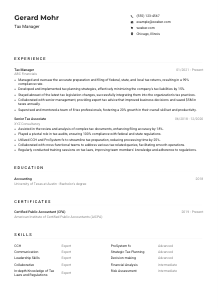 Tax Manager Resume Example