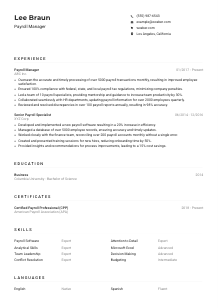 Payroll Manager Resume Example