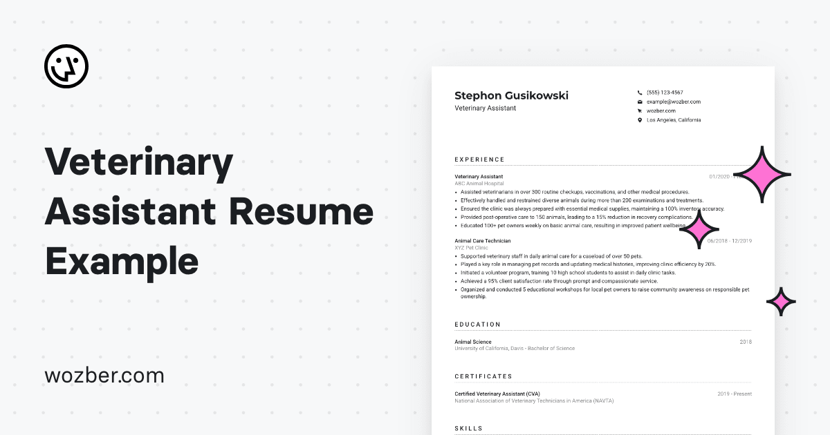 Veterinary Assistant Resume Example