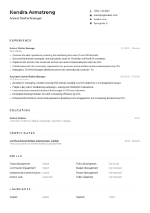 Animal Shelter Manager CV Example
