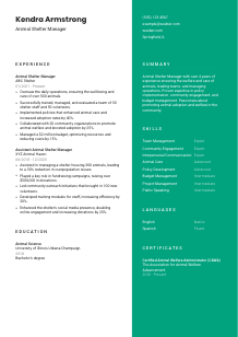 Animal Shelter Manager Resume Template #16