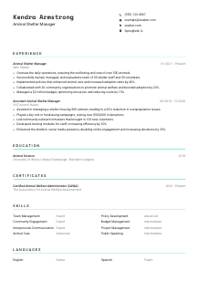 Animal Shelter Manager Resume Template #18