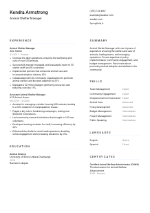 Animal Shelter Manager Resume Template #5
