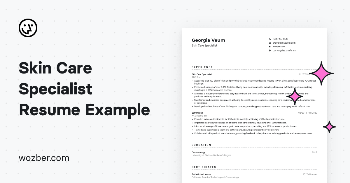 Skin Care Specialist Resume Example