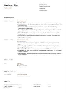 Tattoo Artist Resume Template #1