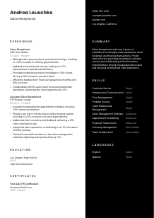 Salon Receptionist CV Template #17