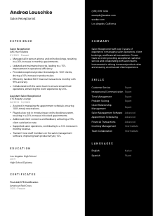 Salon Receptionist Resume Template #17