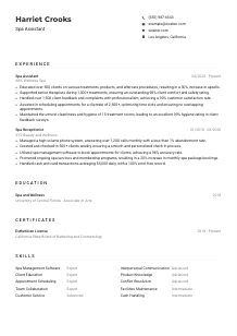 Spa Assistant Resume Example