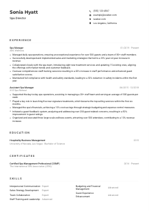 Spa Director Resume Example
