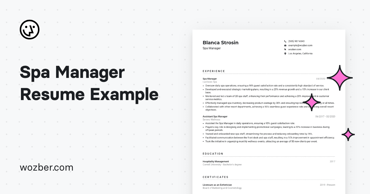 Spa Manager Resume Example