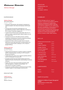 Wellness Manager Resume Template #3