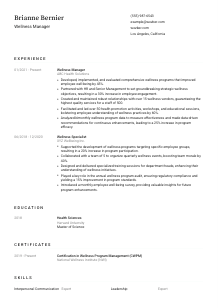 Wellness Manager Resume Template #1