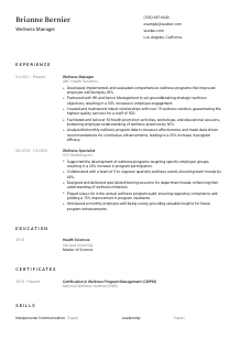 Wellness Manager CV Template #1