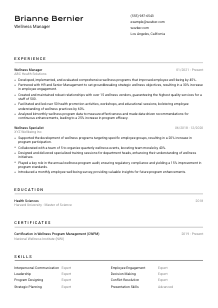 Wellness Manager CV Template #2