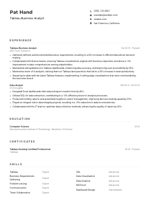 Tableau Business Analyst Resume Example