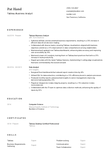 Tableau Business Analyst CV Template #3