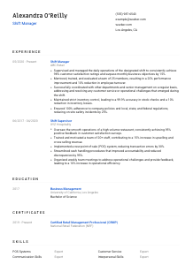 Shift Manager Resume Template #1