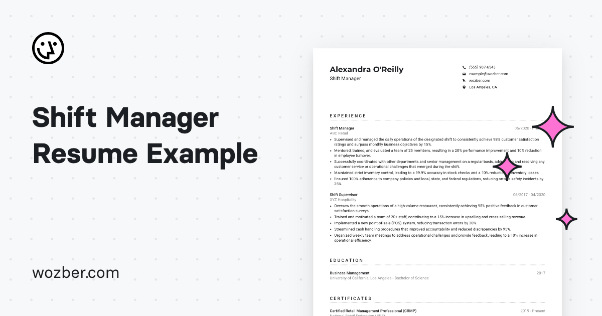 Shift Manager Resume Example