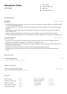 Site Manager Resume Example