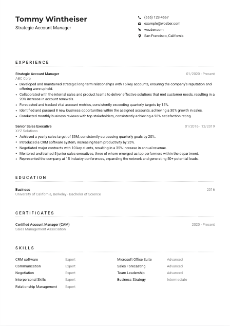 Strategic Account Manager CV Example