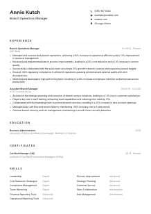 Branch Operations Manager Resume Example