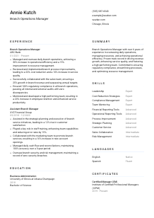 Branch Operations Manager Resume Template #5