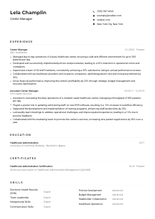 Center Manager Resume Example