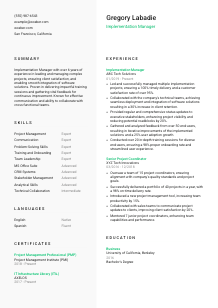 Implementation Manager Resume Template #2