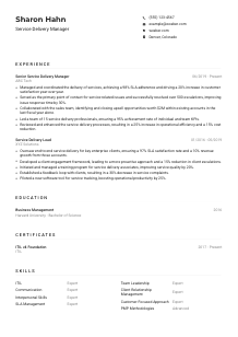 Service Delivery Manager CV Example