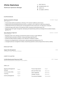 Warehouse Operations Manager Resume Example