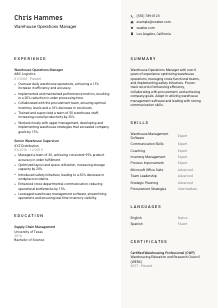 Warehouse Operations Manager Resume Template #2