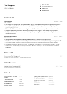 Claims Adjuster Resume Example