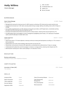 Claims Manager CV Example
