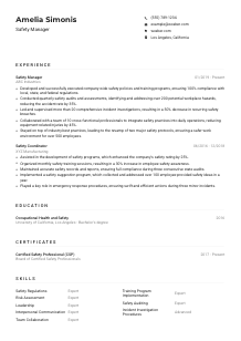 Safety Manager Resume Example