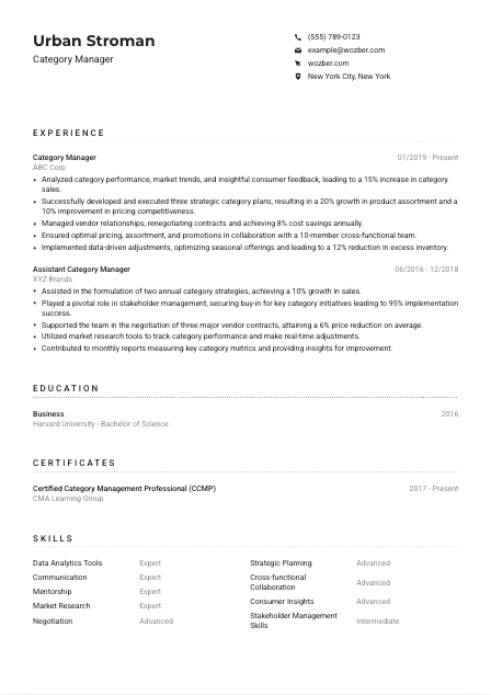 Category Manager Resume Example