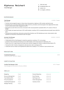 Club Manager CV Template #3