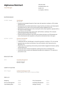 Club Manager CV Template #1