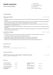 Fitness General Manager Resume Example