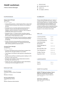 Fitness General Manager CV Template #2