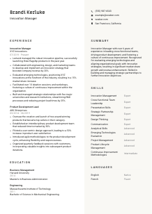 Innovation Manager Resume Example