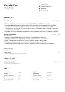 Library Manager CV Example