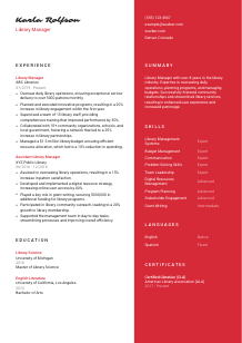 Library Manager Resume Template #3